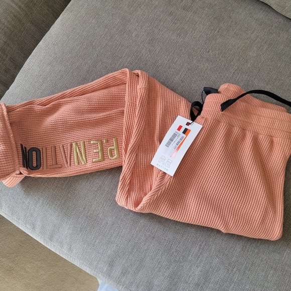 NWT $150 P.E. NATION Peach Bloom Waffle Rebound Track Pants Size  S Ombré Logo - Picture 6 of 9